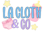 Logo of L.A. Cloth & Co with pastel colors and baby items on a white background
